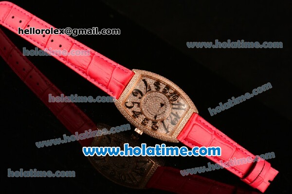 Franck Muller Cintree Curvex Swiss Quartz Rose Gold/Diamonds Case with Diamonds Dial and Hot Pink Leather Strap - Click Image to Close